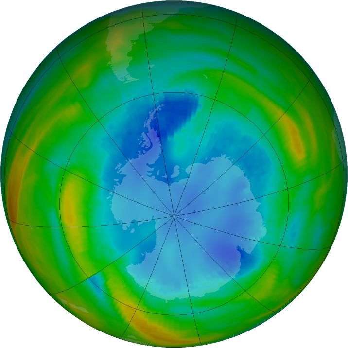 Antarctic ozone map for 21 August 1989